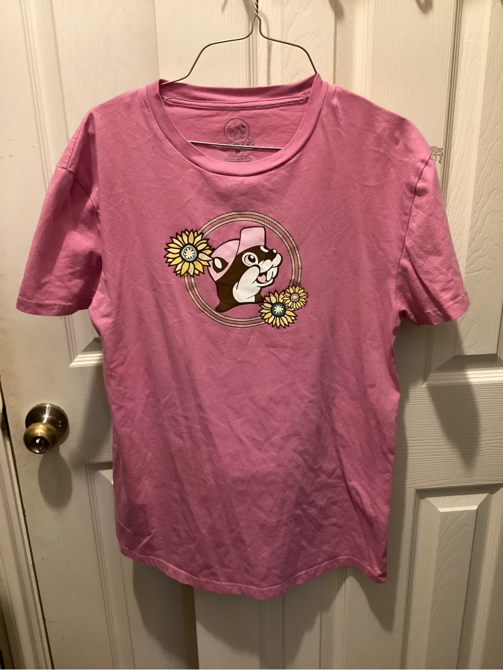 Pink Graphic Short Sleeve Tee with Sunflower Mascot - Picture 1 of 3